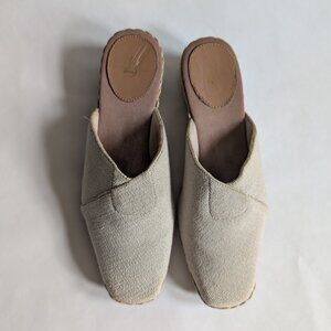 Neutral Canvas Espadrille Wedge Mules • Natural Beige Slip-On Platform Sandals